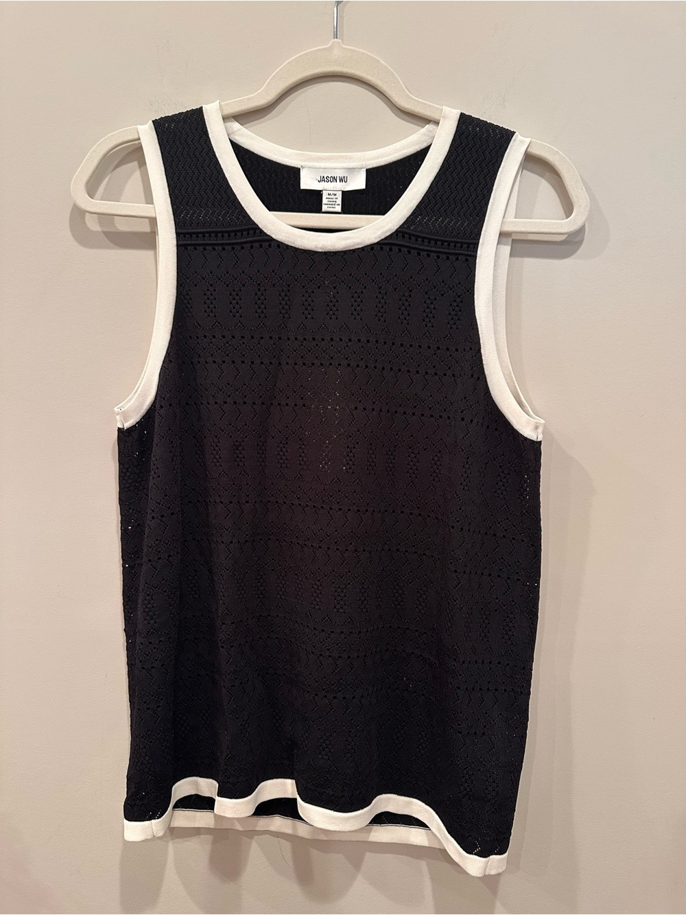NWT Jason Wu Black Knit Tank  White Trim Accents Neutral Layer Versatile Sz M